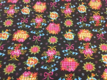 Tricot van katoen, fantasie figuurtjes op donker mosgroen