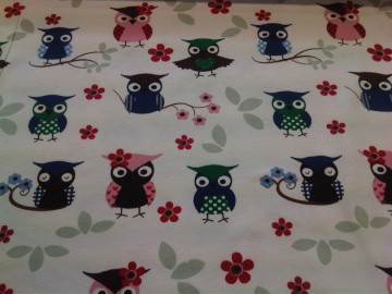 Tricot, katoen, wit met uiltjes