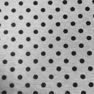 Jersey in grijs met fluweelachtige zwarte nop. Ideaal voor rokje, jurk, tuniek of vest